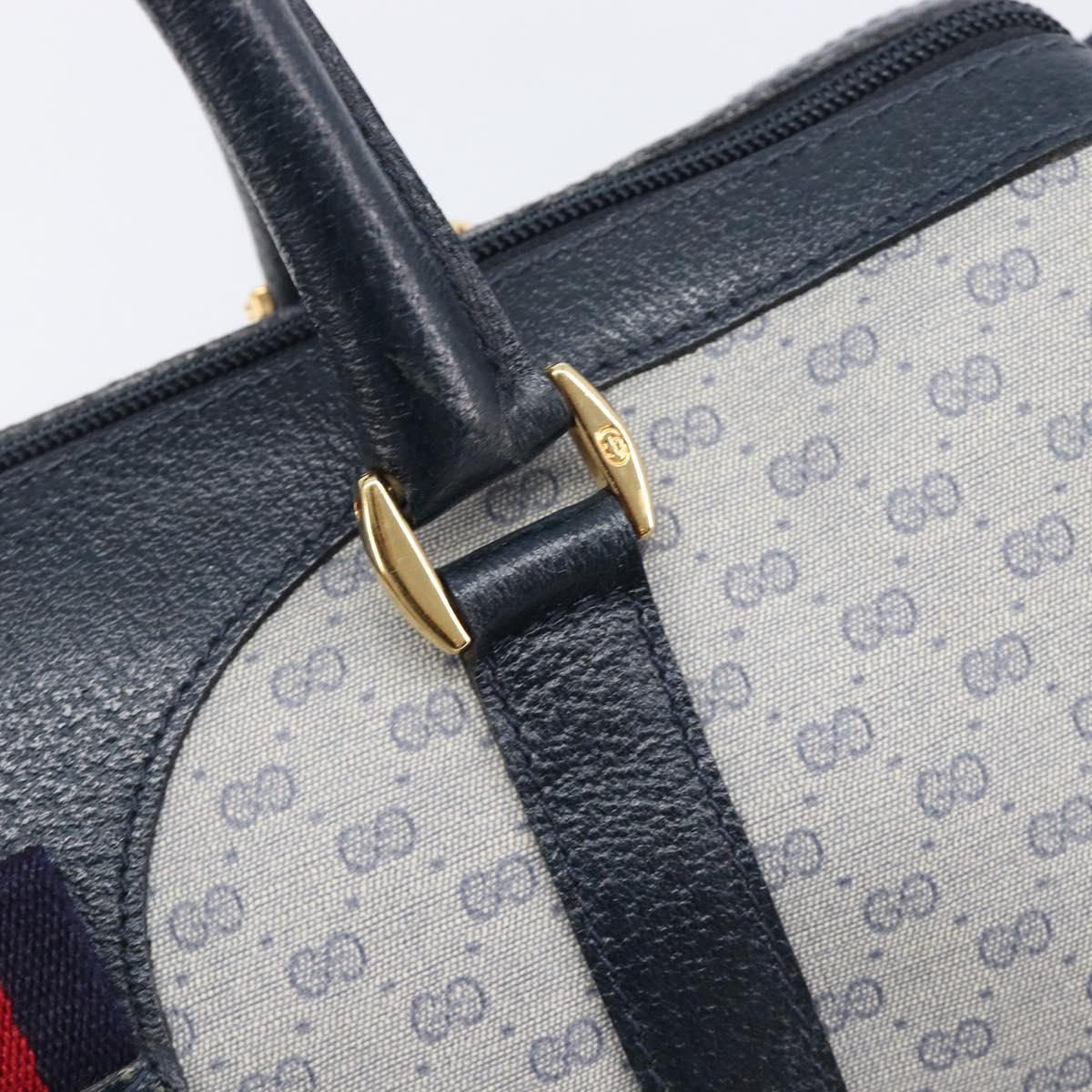 GUCCI Micro GG Sherry Line Hand Bag PVC Navy Gold Tone Auth mr3102