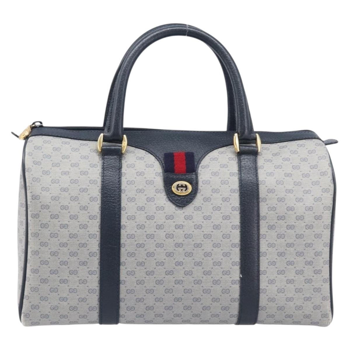 GUCCI Micro GG Sherry Line Hand Bag PVC Navy Gold Tone Auth mr3102