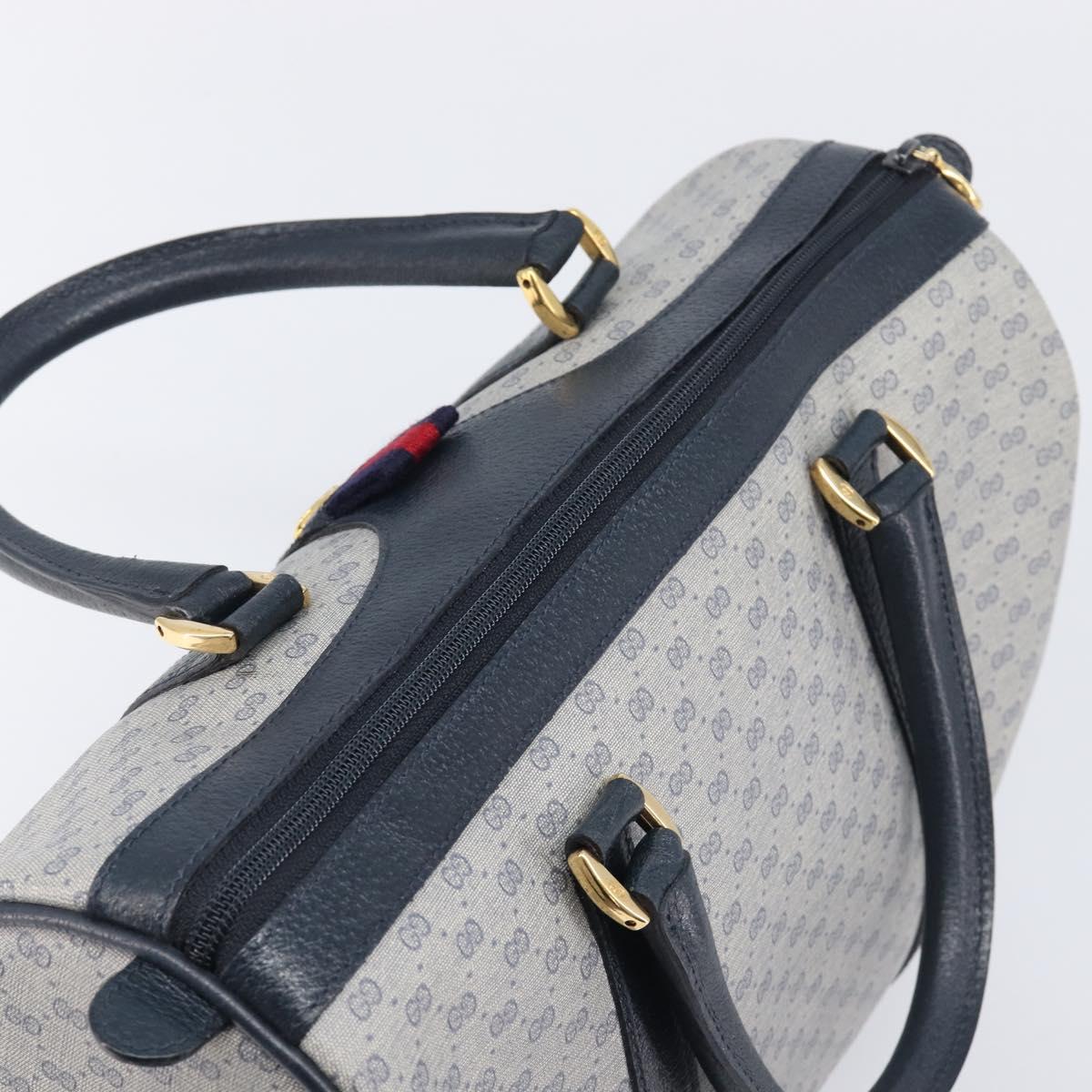GUCCI Micro GG Sherry Line Hand Bag PVC Navy Gold Tone Auth mr3102