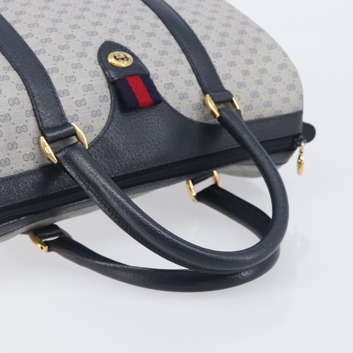 GUCCI Micro GG Sherry Line Hand Bag PVC Navy Gold Tone Auth mr3102