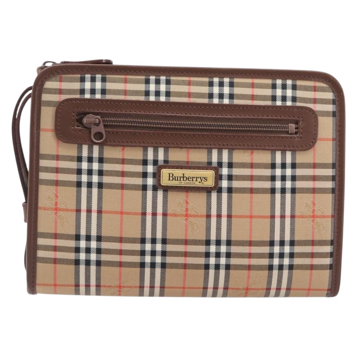 BURBERRY Nova Check Clutch Bag Canvas Beige Gold Tone Auth mr3110