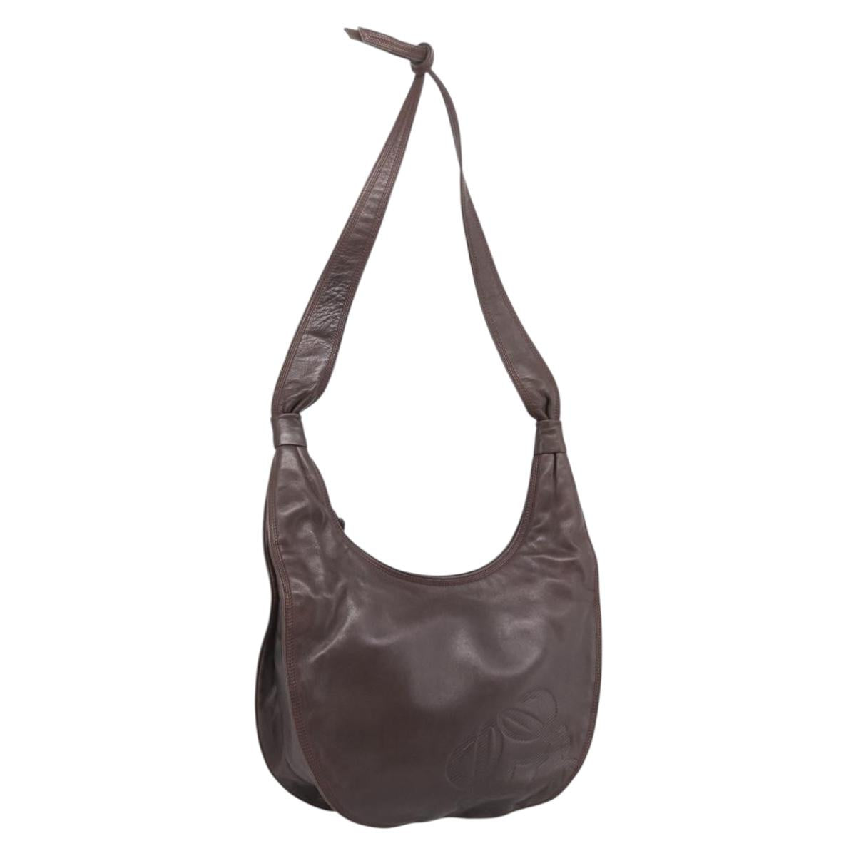 LOEWE Anagram Shoulder Bag Leather Brown Auth mr3113