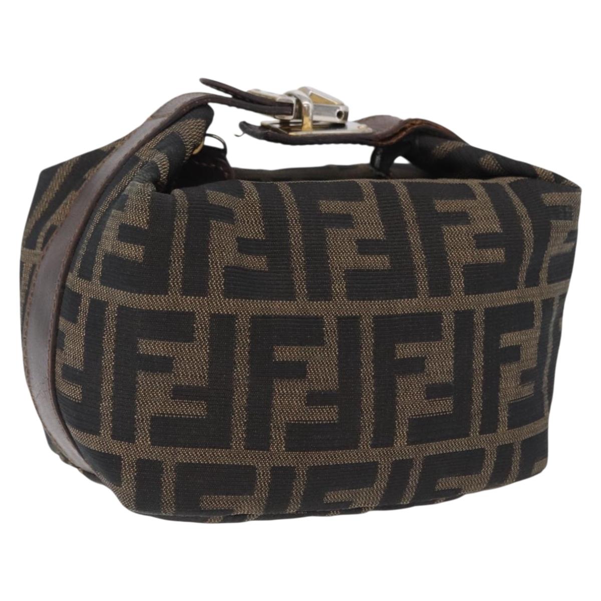 FENDI Zucca Canvas Vanity Bag Pouch Brown Gold Tone Auth mr3115A