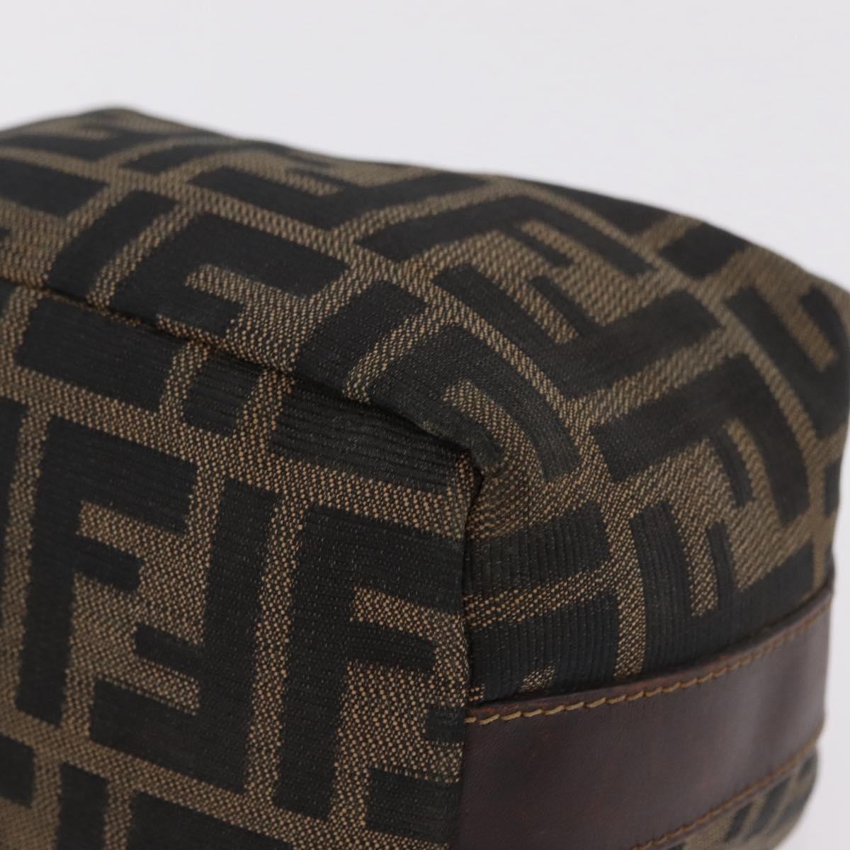 FENDI Zucca Canvas Vanity Bag Pouch Brown Gold Tone Auth mr3115A