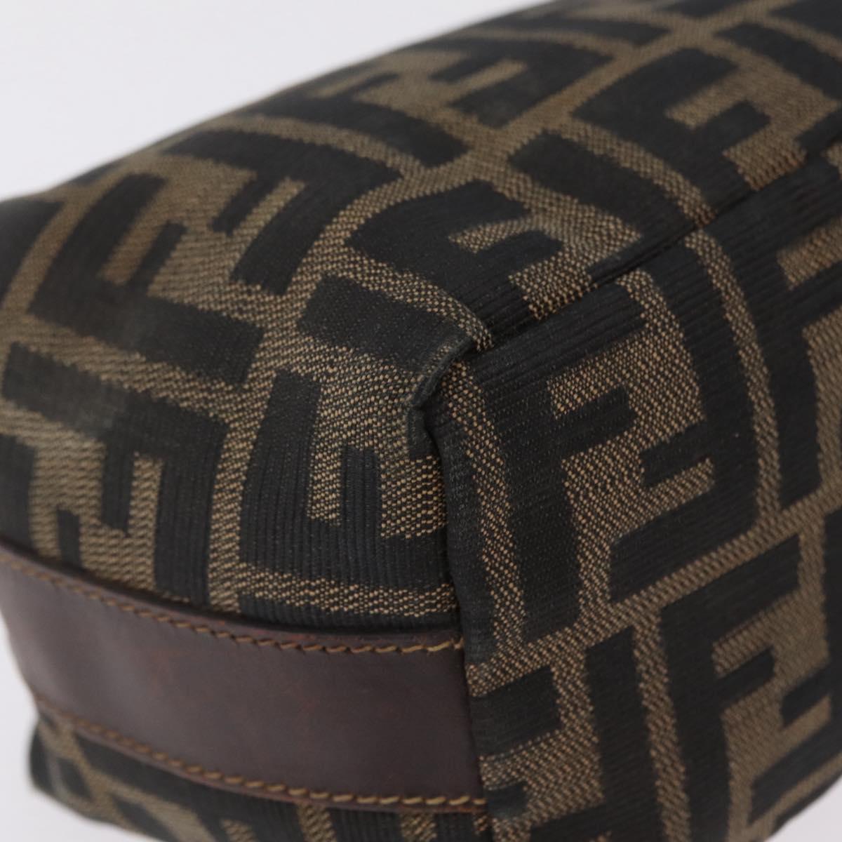 FENDI Zucca Canvas Vanity Bag Pouch Brown Gold Tone Auth mr3115A