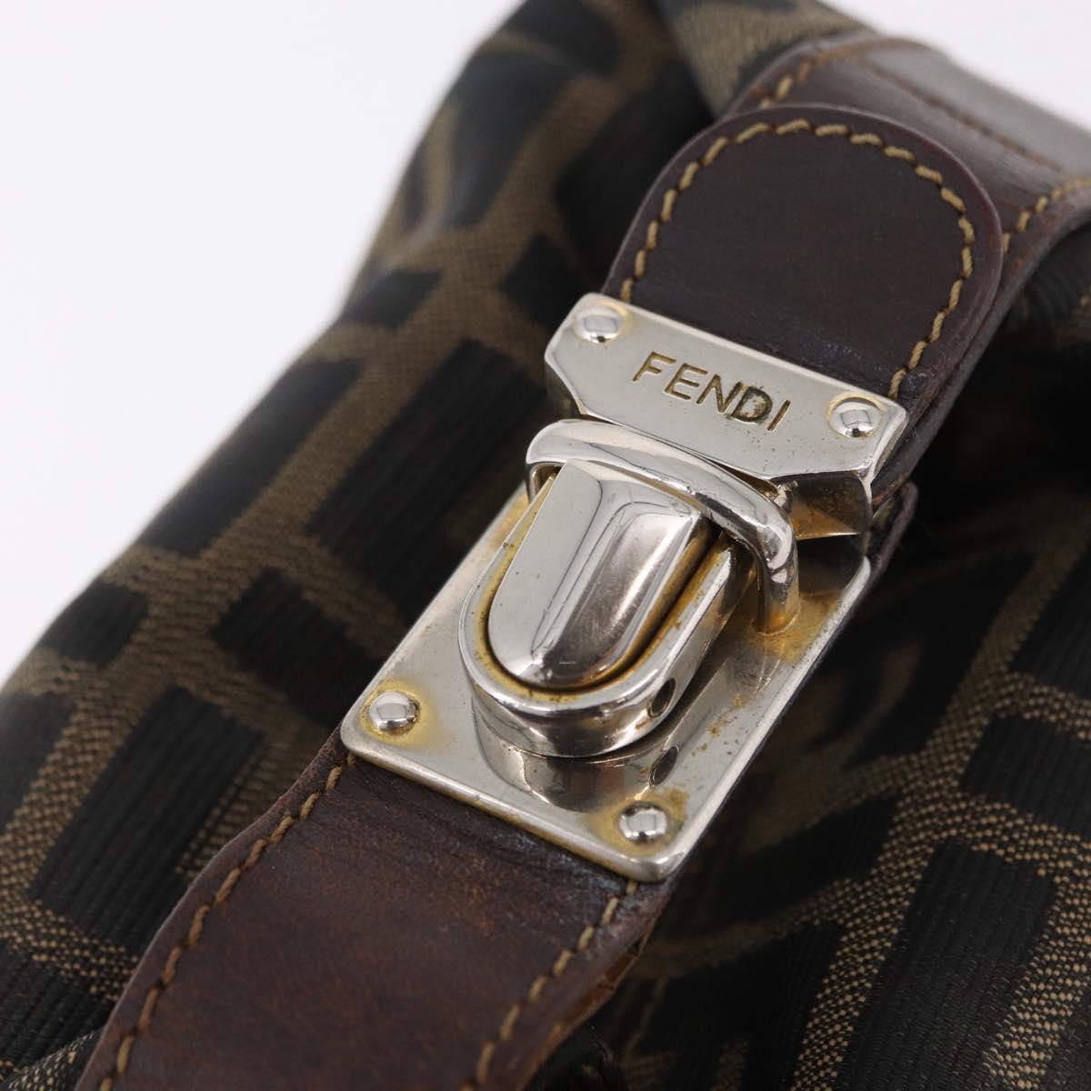 FENDI Zucca Canvas Vanity Bag Pouch Brown Gold Tone Auth mr3115A