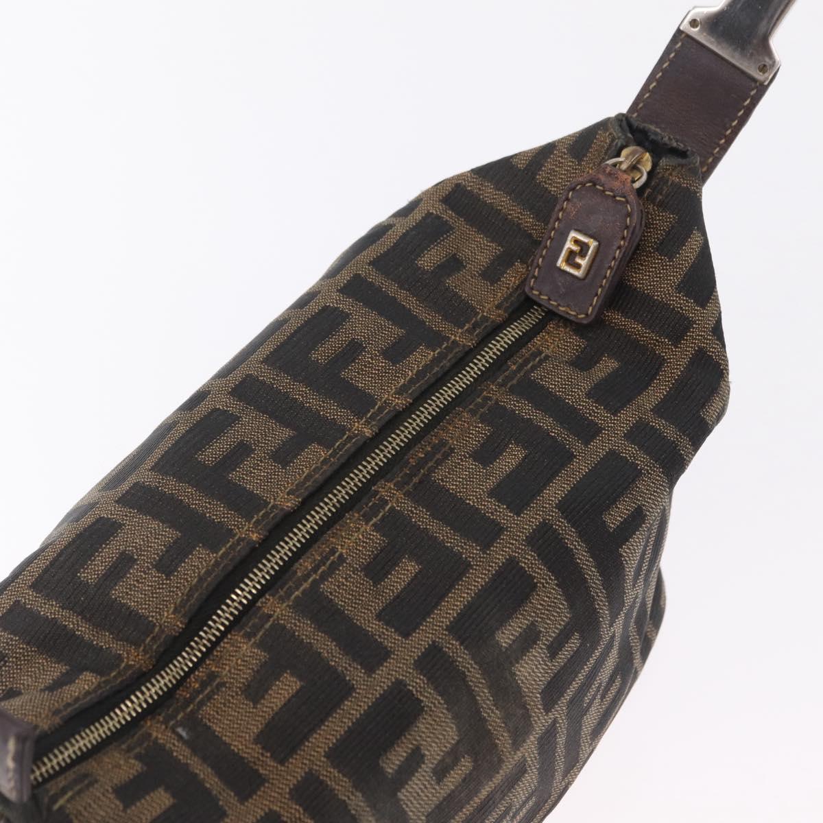 FENDI Zucca Canvas Vanity Bag Pouch Brown Gold Tone Auth mr3115A