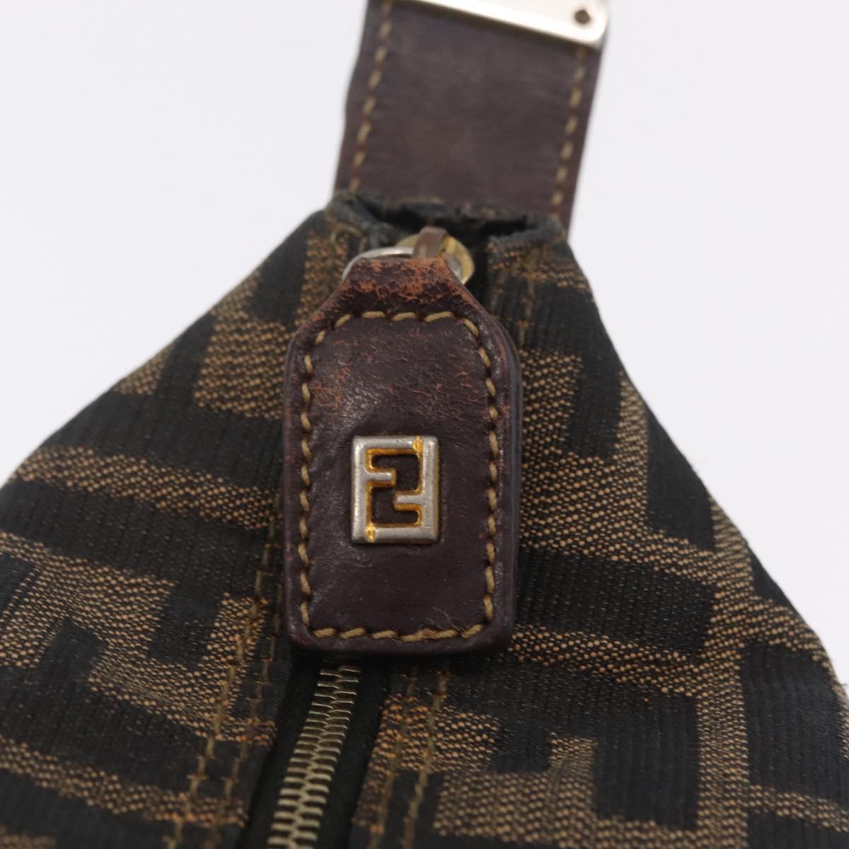 FENDI Zucca Canvas Vanity Bag Pouch Brown Gold Tone Auth mr3115A