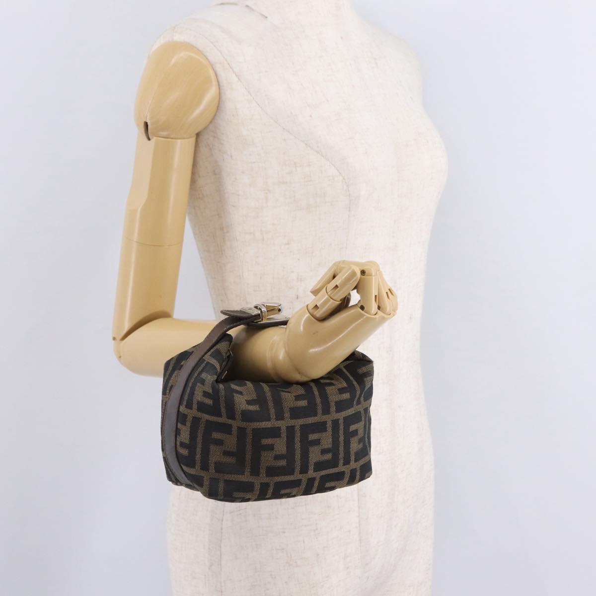 FENDI Zucca Canvas Vanity Bag Pouch Brown Gold Tone Auth mr3115A