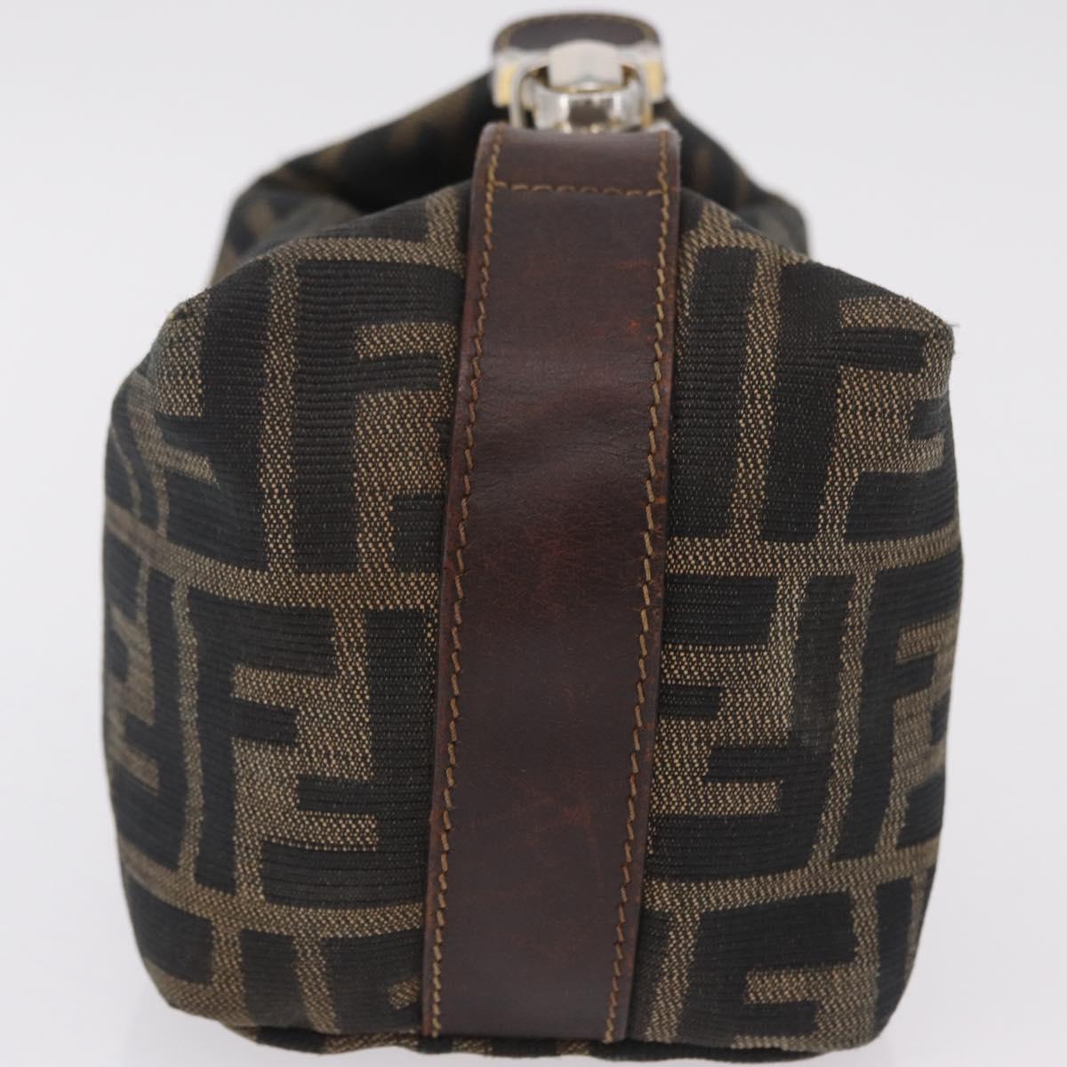 FENDI Zucca Canvas Vanity Bag Pouch Brown Gold Tone Auth mr3115A