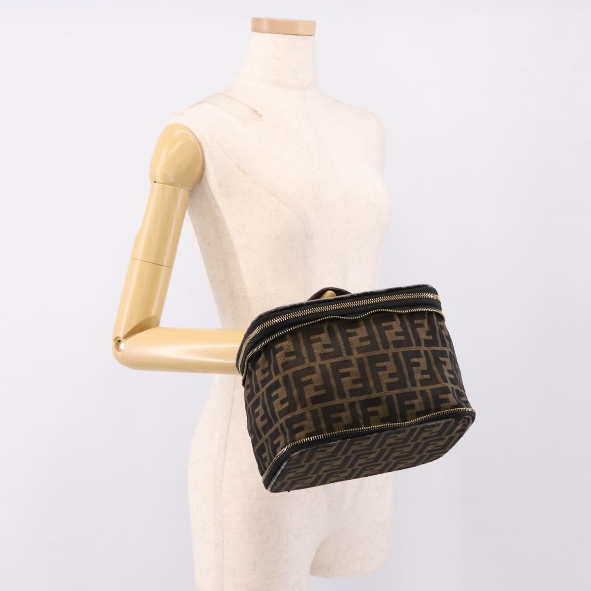 FENDI Zucca Canvas Pouch Brown Gold Tone Auth mr3117