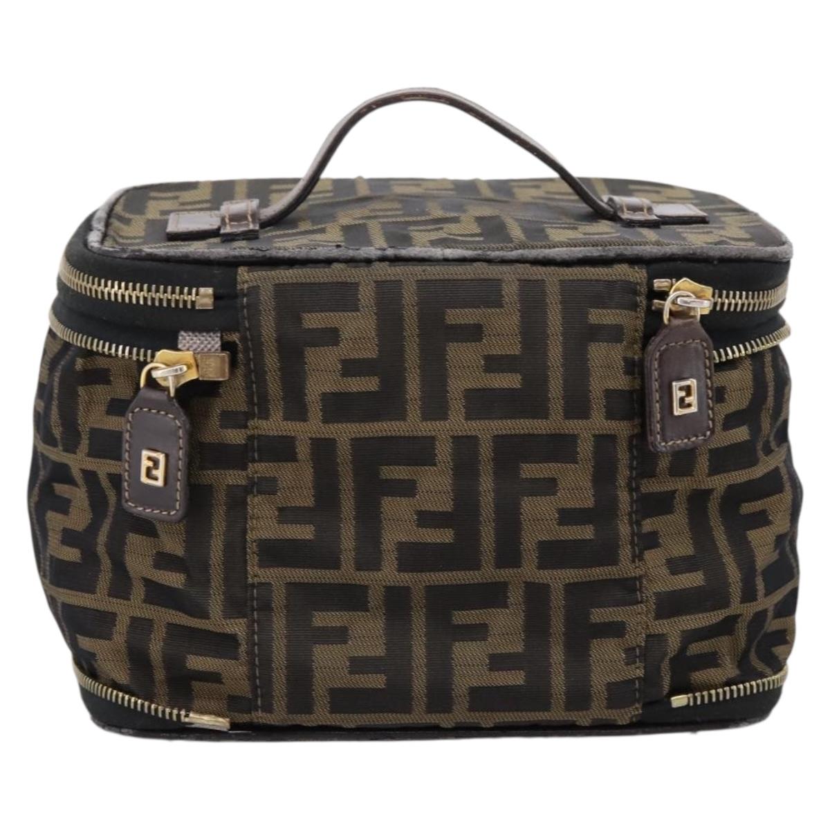 FENDI Zucca Canvas Pouch Brown Gold Tone Auth mr3117