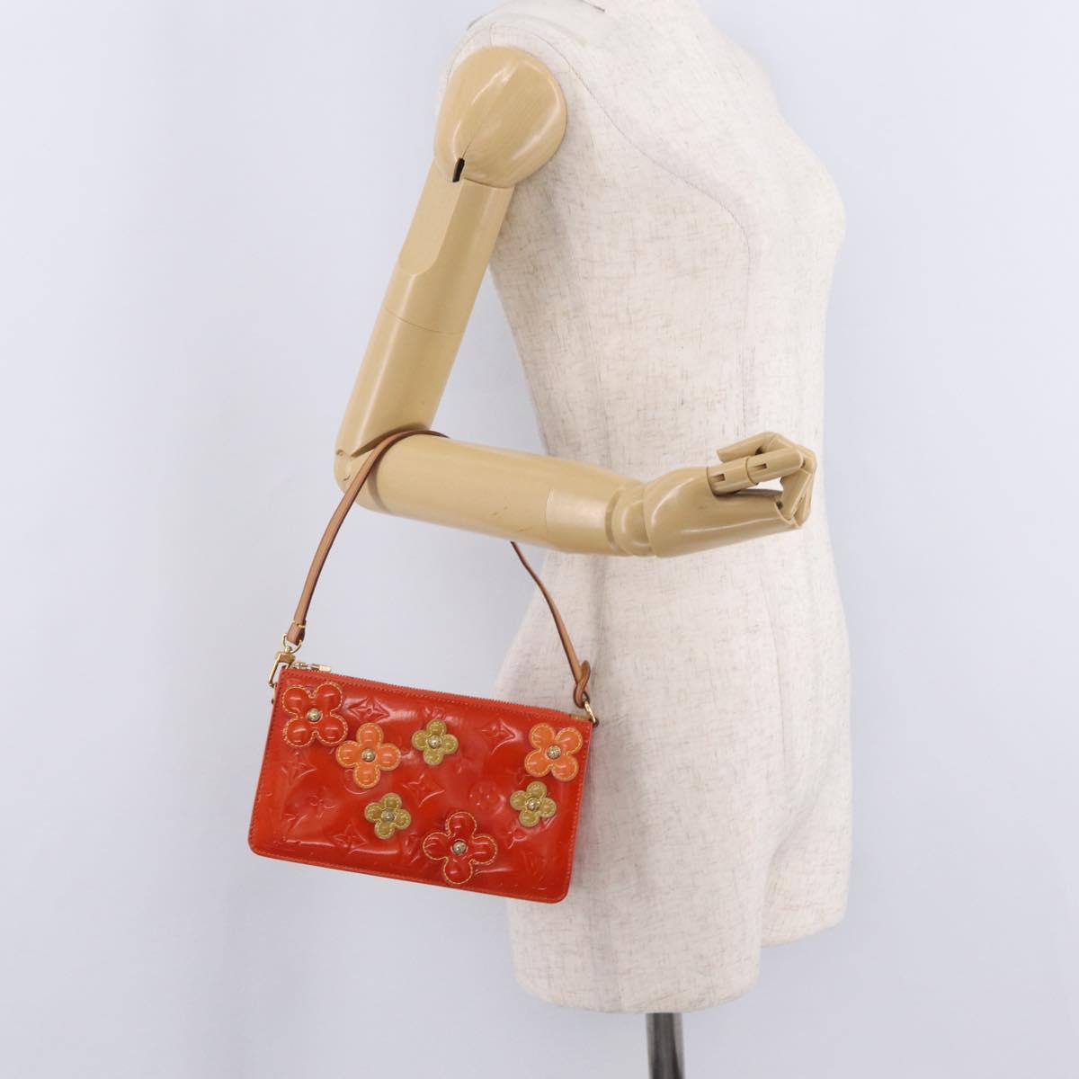 LOUIS VUITTON Monogram Vernis Flower Lexington Pouch Orange M92247 Auth mr3120A