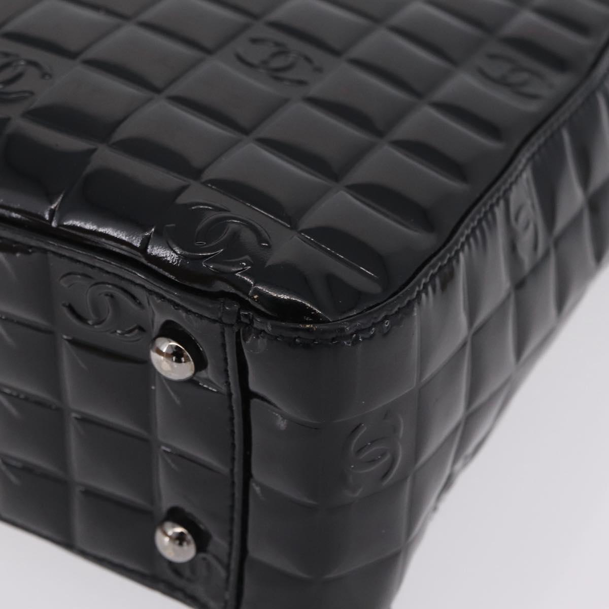 CHANEL Patent leather Hand Bag Leather Black Silver CC Auth mr3124