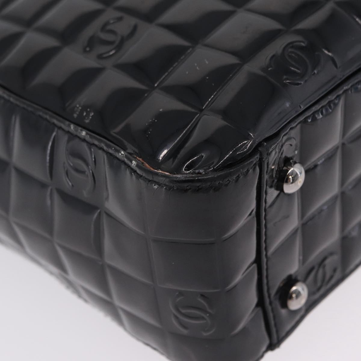 CHANEL Patent leather Hand Bag Leather Black Silver CC Auth mr3124
