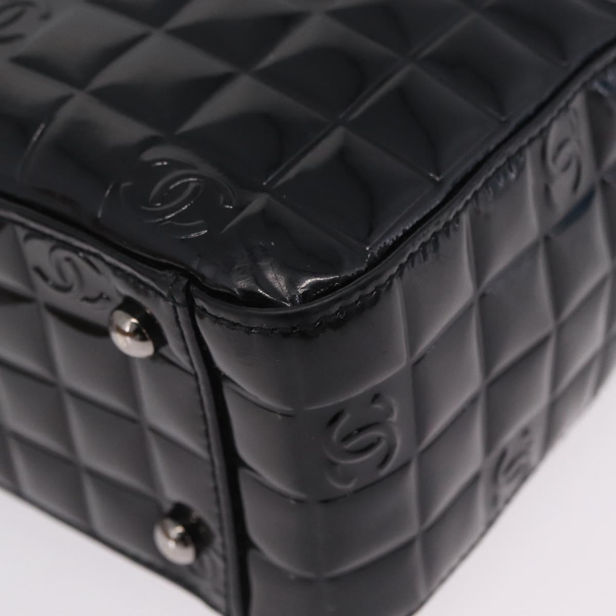 CHANEL Patent leather Hand Bag Leather Black Silver CC Auth mr3124