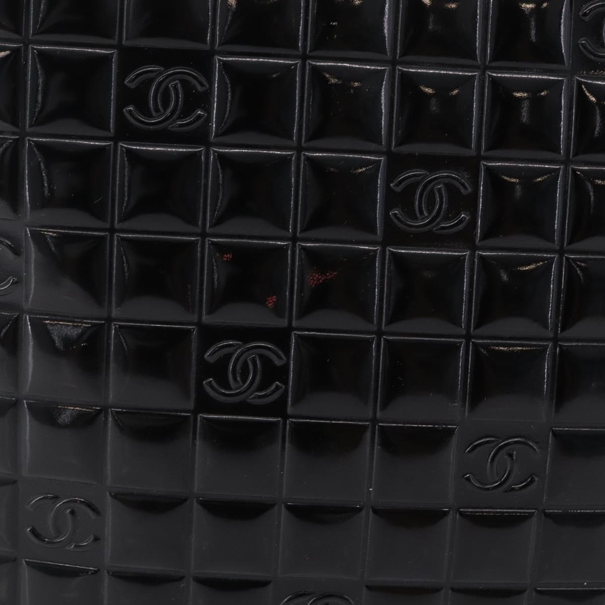 CHANEL Patent leather Hand Bag Leather Black Silver CC Auth mr3124