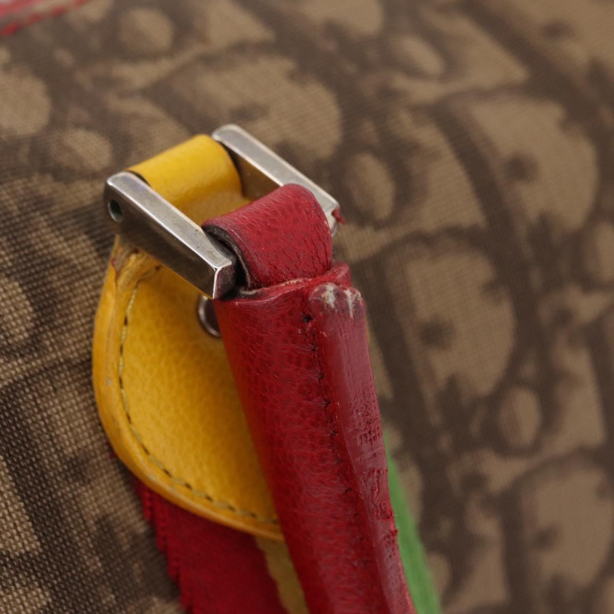 Christian Dior Trotter Canvas Hand Bag PVC Brown Silver Auth mr3125V
