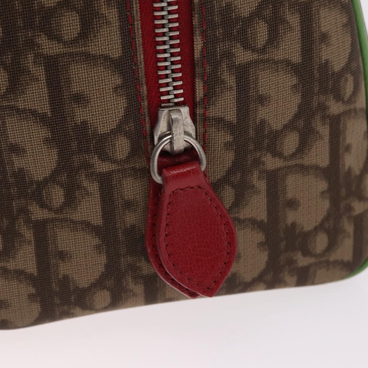 Christian Dior Trotter Canvas Hand Bag PVC Brown Silver Auth mr3125V