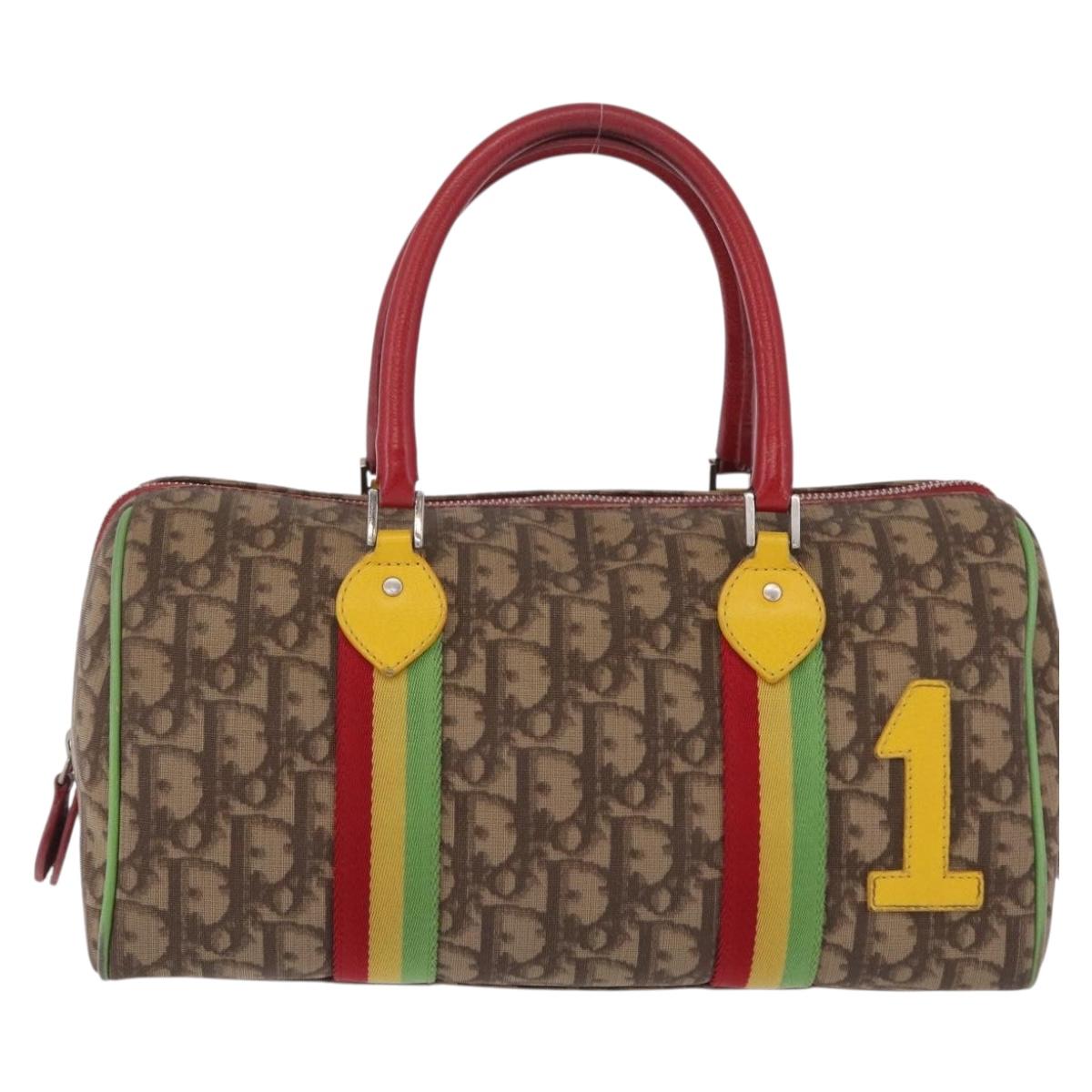 Christian Dior Trotter Canvas Hand Bag PVC Brown Silver Auth mr3125V
