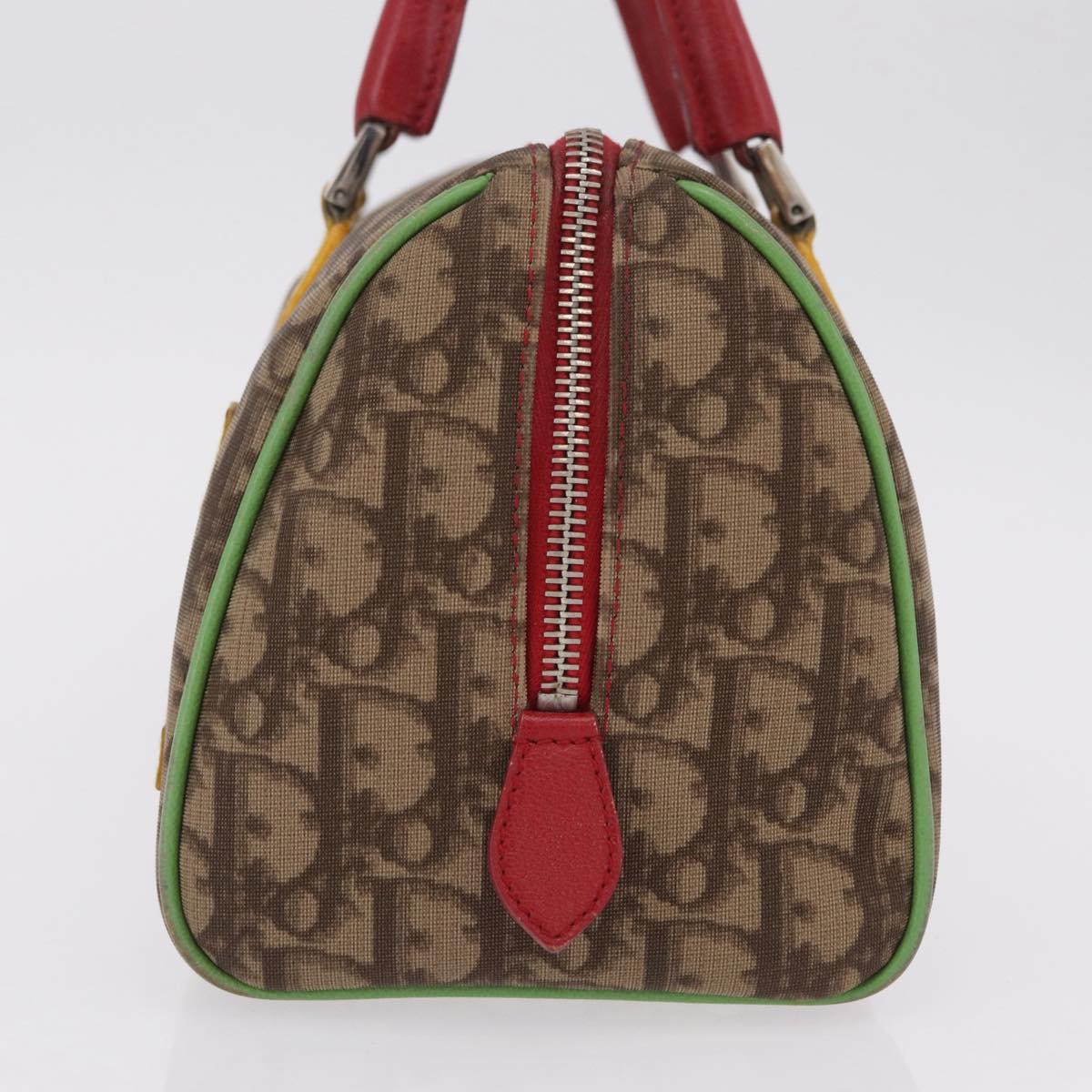 Christian Dior Trotter Canvas Hand Bag PVC Brown Silver Auth mr3125V