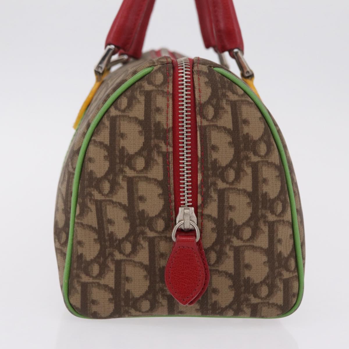 Christian Dior Trotter Canvas Hand Bag PVC Brown Silver Auth mr3125V