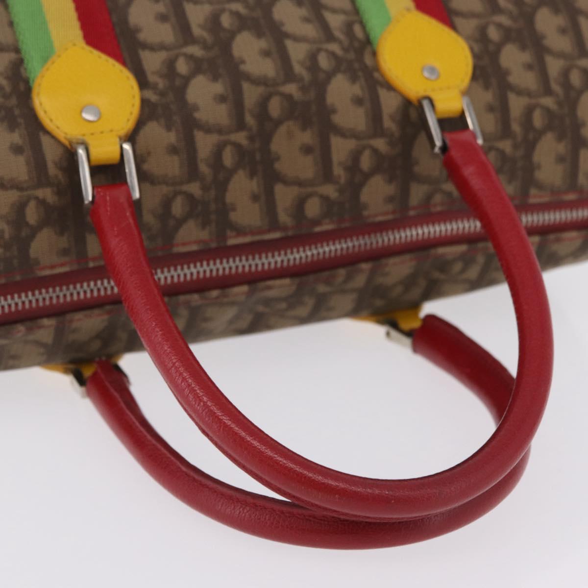 Christian Dior Trotter Canvas Hand Bag PVC Brown Silver Auth mr3125V