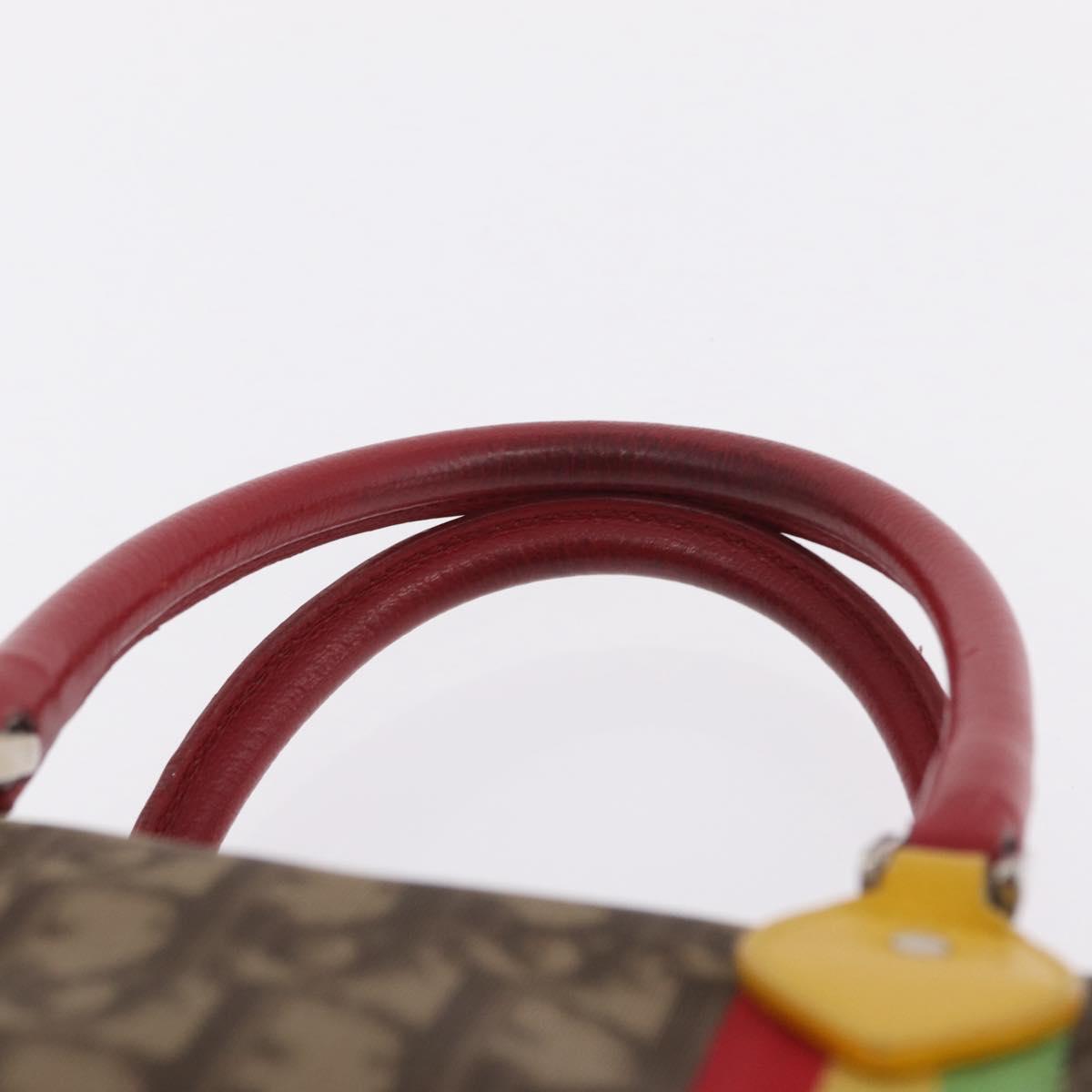 Christian Dior Trotter Canvas Hand Bag PVC Brown Silver Auth mr3125V