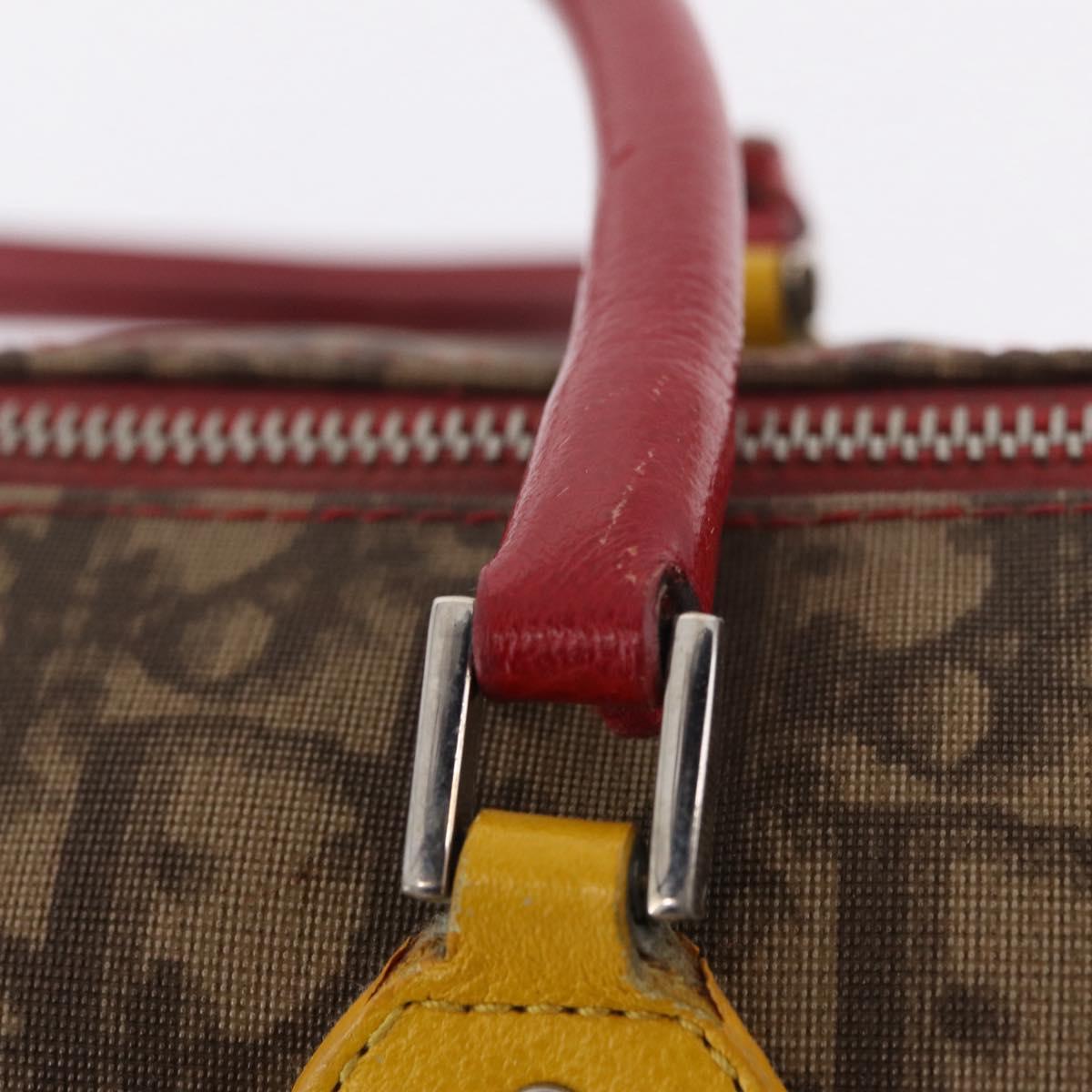 Christian Dior Trotter Canvas Hand Bag PVC Brown Silver Auth mr3125V