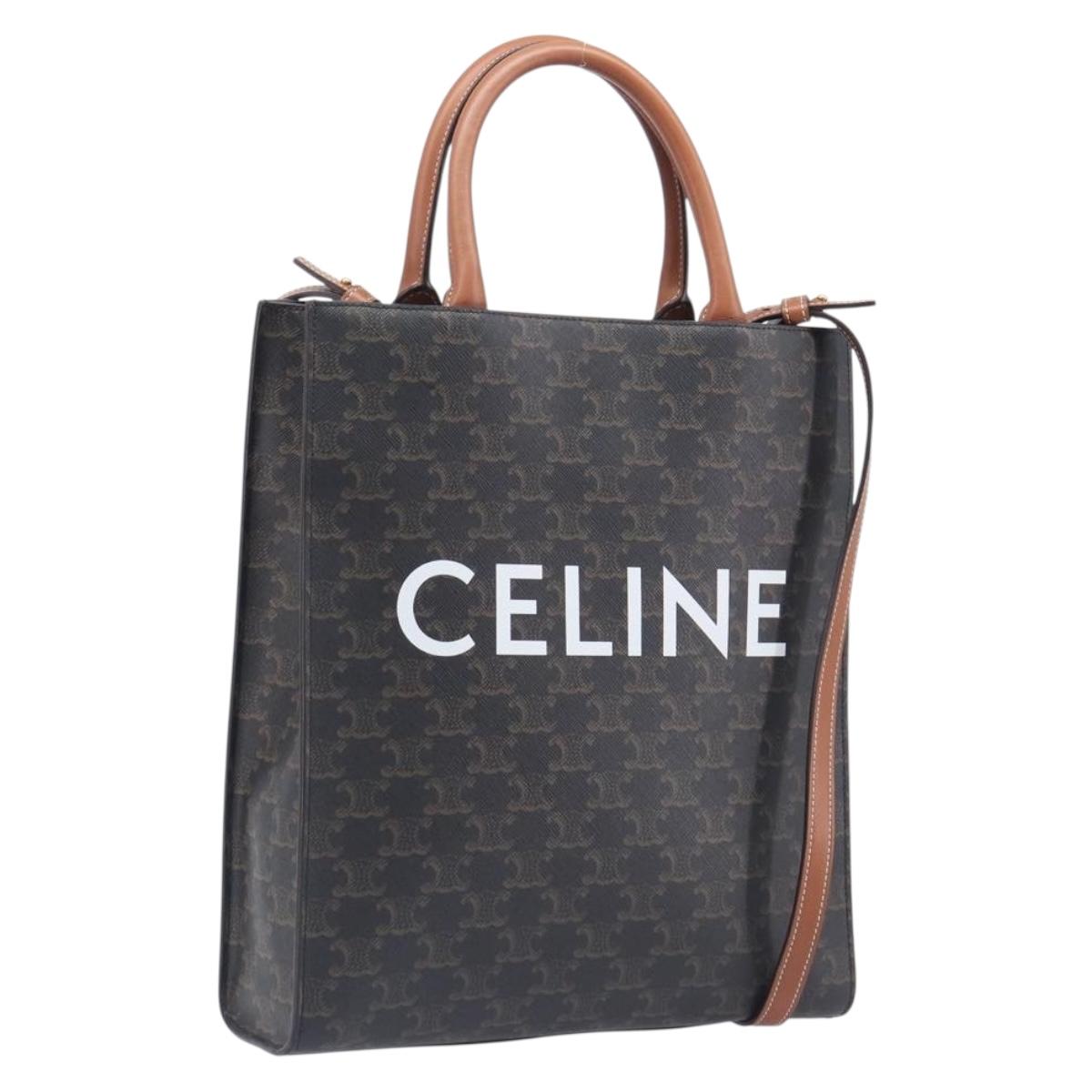 CELINE Triomphe Tote Bag PVC Leather 2way Black Gold Auth mr3126V