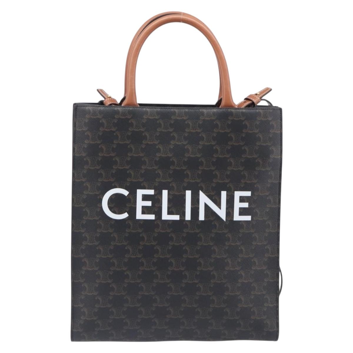 CELINE Triomphe Tote Bag PVC Leather 2way Black Gold Auth mr3126V