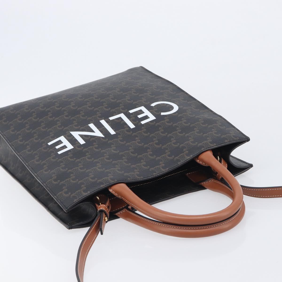 CELINE Triomphe Tote Bag PVC Leather 2way Black Gold Auth mr3126V