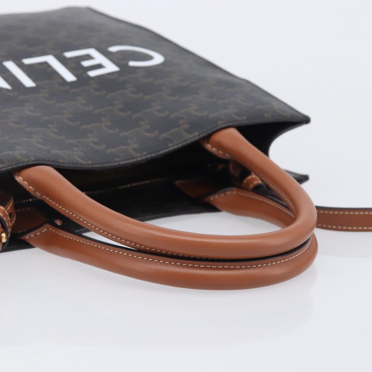 CELINE Triomphe Tote Bag PVC Leather 2way Black Gold Auth mr3126V