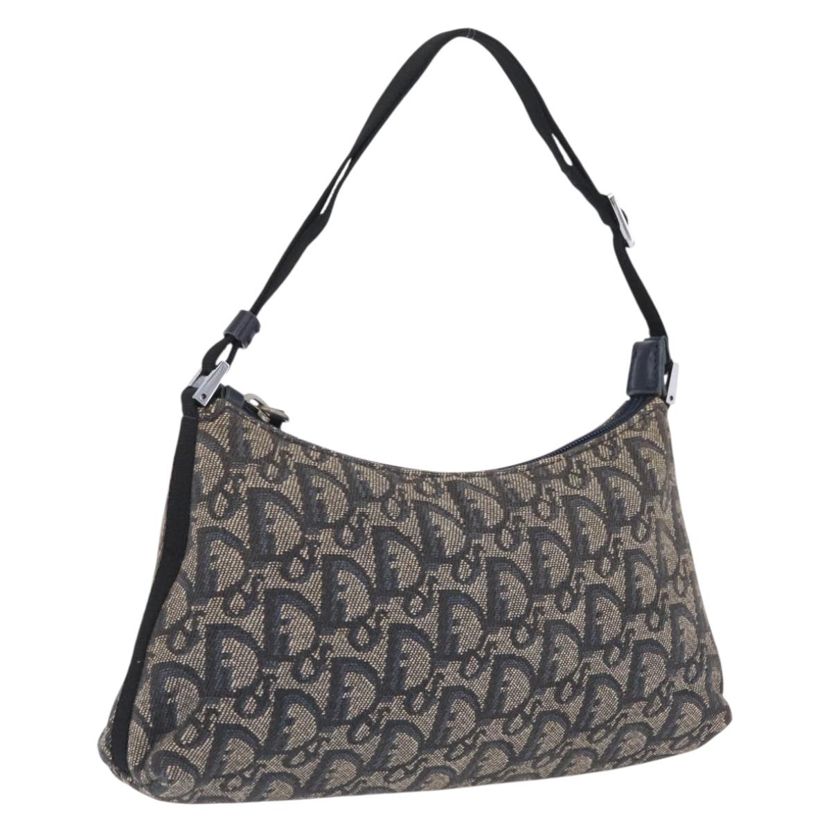 Christian Dior Trotter Canvas Accessory Pouch Navy Silver Auth mr3128A