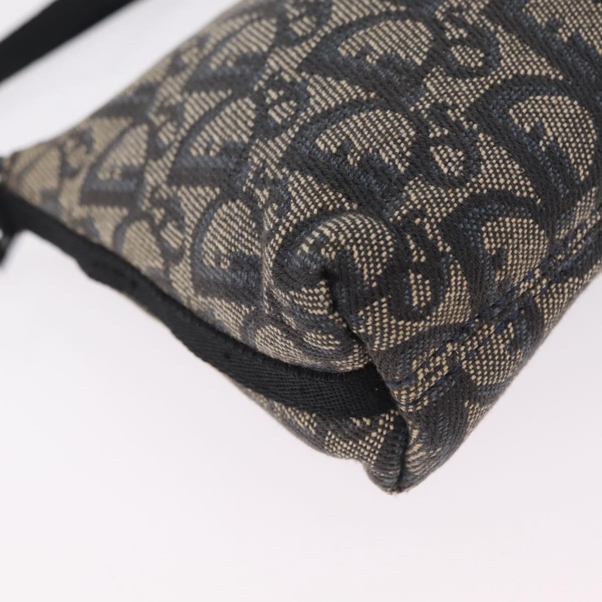 Christian Dior Trotter Canvas Accessory Pouch Navy Silver Auth mr3128A