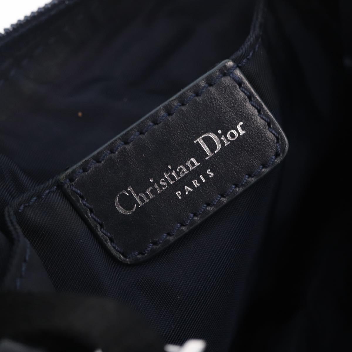 Christian Dior Trotter Canvas Accessory Pouch Navy Silver Auth mr3128A