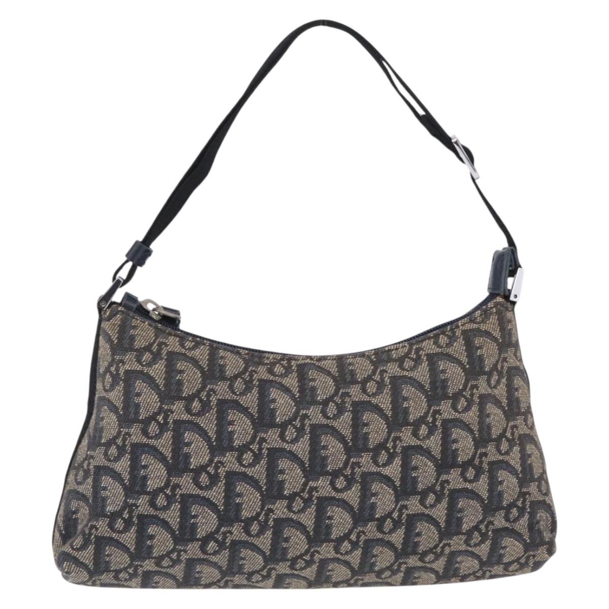 Christian Dior Trotter Canvas Accessory Pouch Navy Silver Auth mr3128A