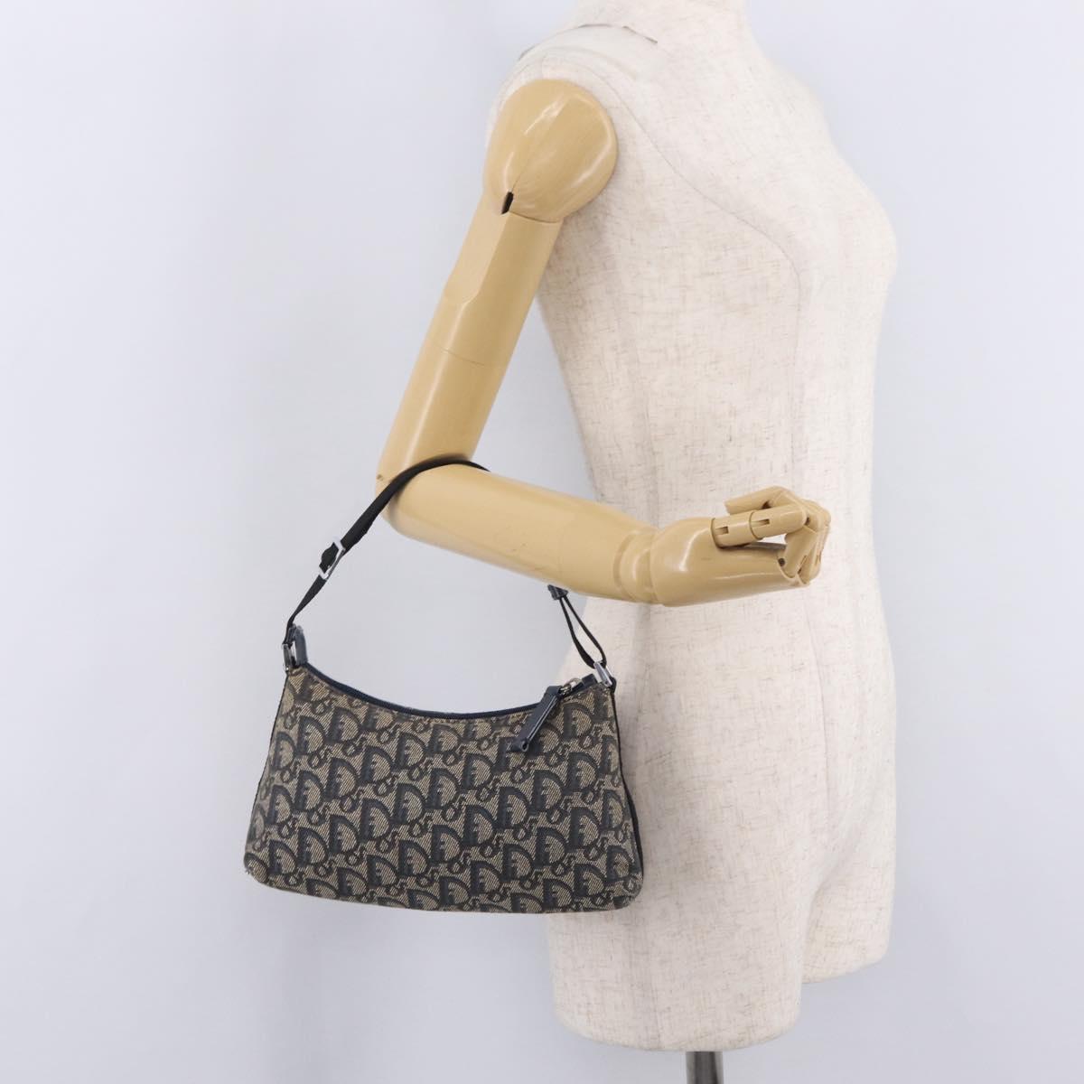 Christian Dior Trotter Canvas Accessory Pouch Navy Silver Auth mr3128A