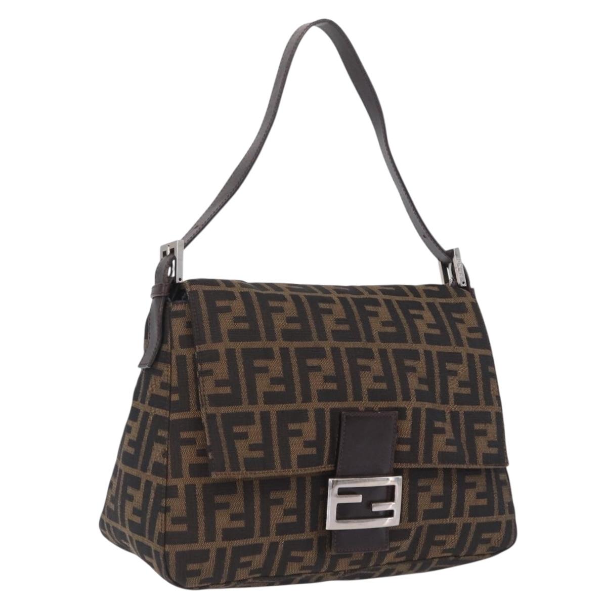 FENDI Zucca Canvas Mamma Baguette Shoulder Bag Brown Black 26424 Auth mr3129V