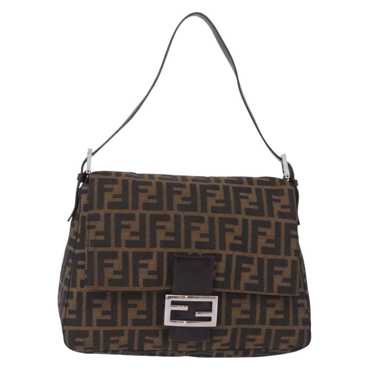 FENDI Zucca Canvas Mamma Baguette Shoulder Bag Brown Black 26424 Auth mr3129V