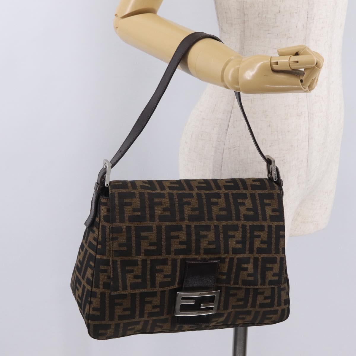 FENDI Zucca Canvas Mamma Baguette Shoulder Bag Brown Black 26424 Auth mr3129V
