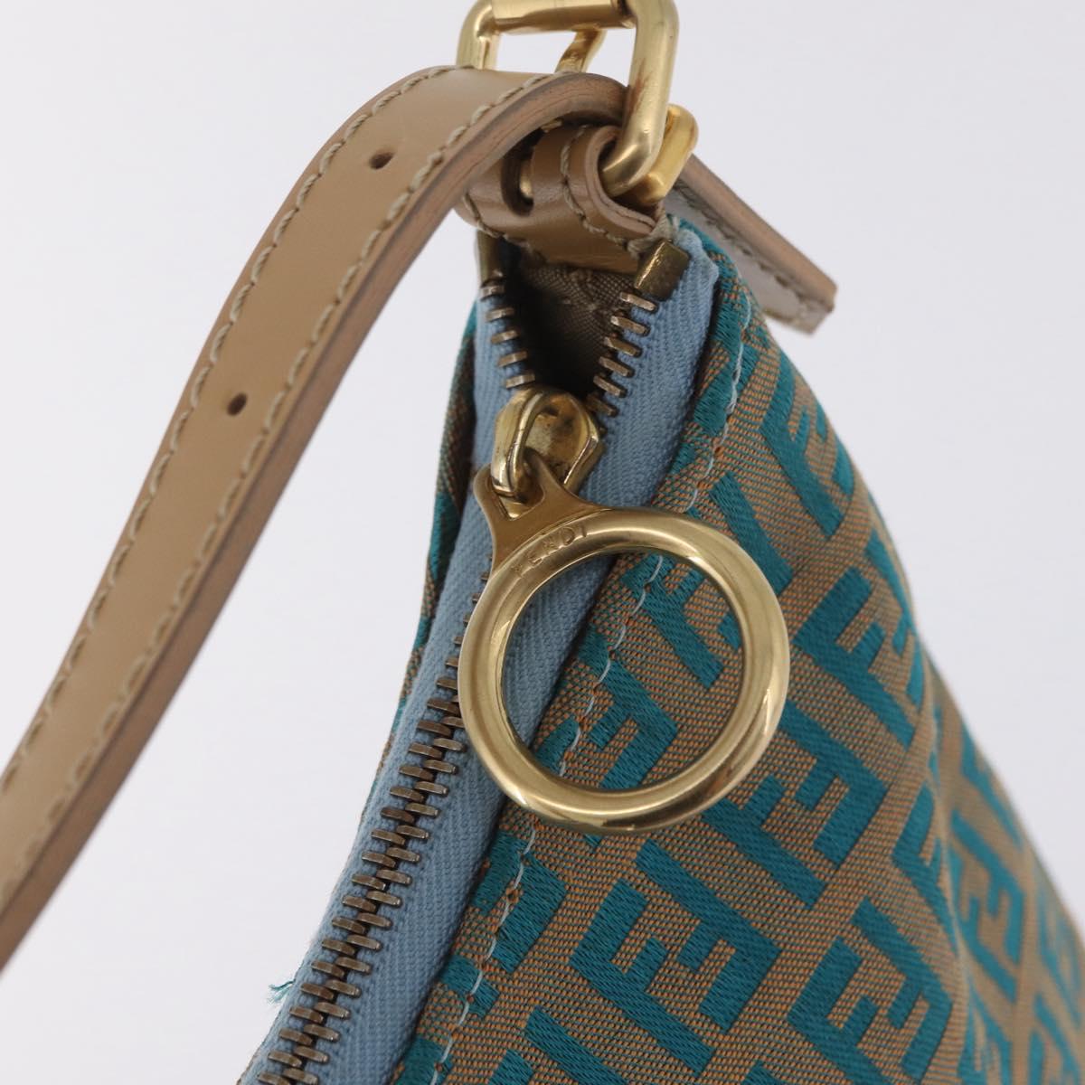 FENDI Zucchino Canvas Shoulder Bag Blue Gold Auth mr3132V