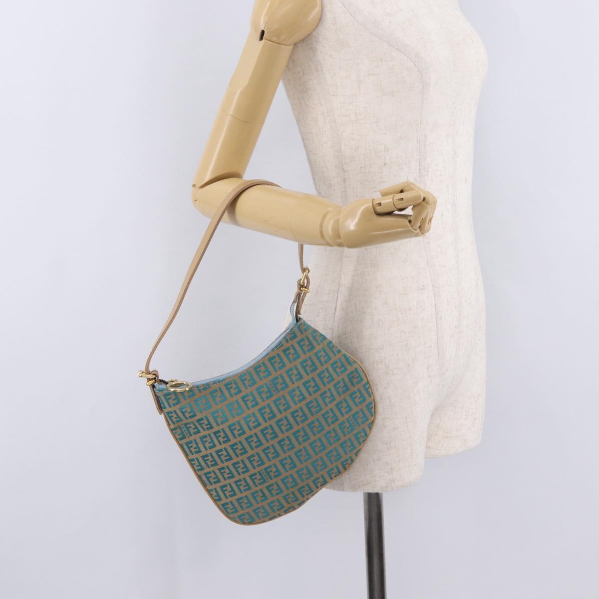 FENDI Zucchino Canvas Shoulder Bag Blue Gold Auth mr3132V