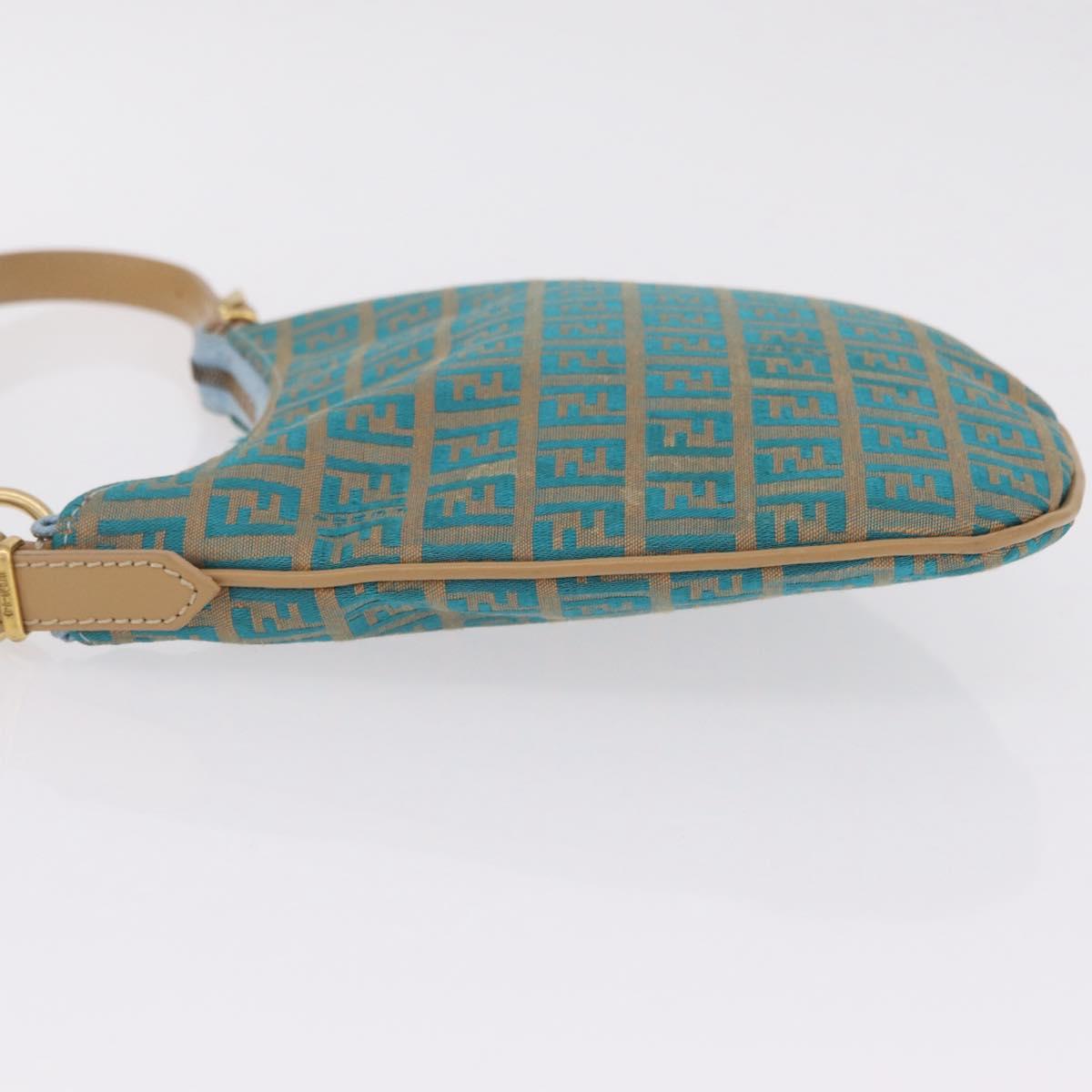 FENDI Zucchino Canvas Shoulder Bag Blue Gold Auth mr3132V