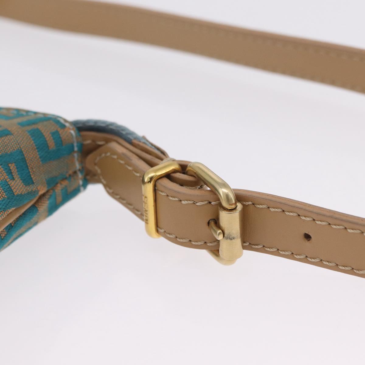 FENDI Zucchino Canvas Shoulder Bag Blue Gold Auth mr3132V