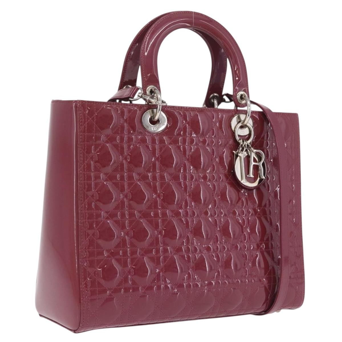 Christian Dior Canage Hand Bag Patent leather 2way Pink Silver Auth mr3134V