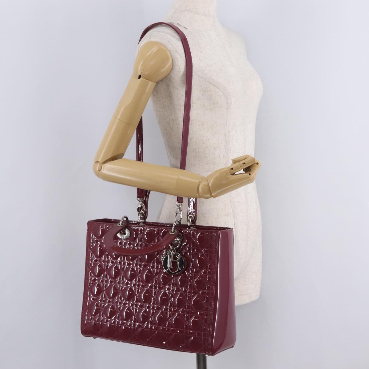 Christian Dior Canage Hand Bag Patent leather 2way Pink Silver Auth mr3134V