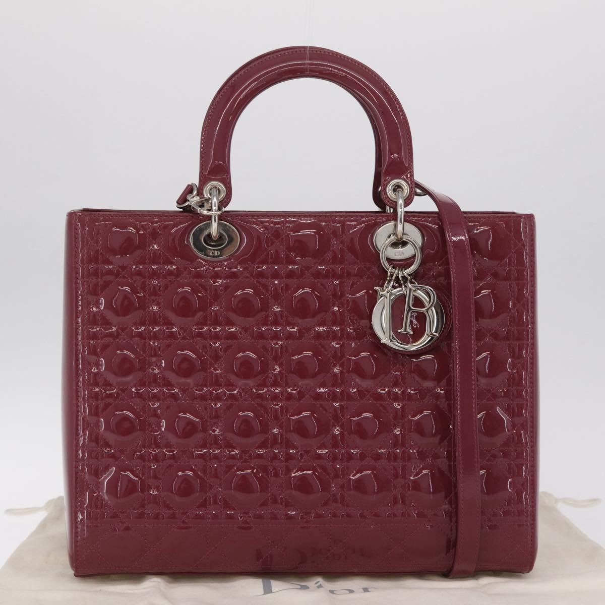 Christian Dior Canage Hand Bag Patent leather 2way Pink Silver Auth mr3134V