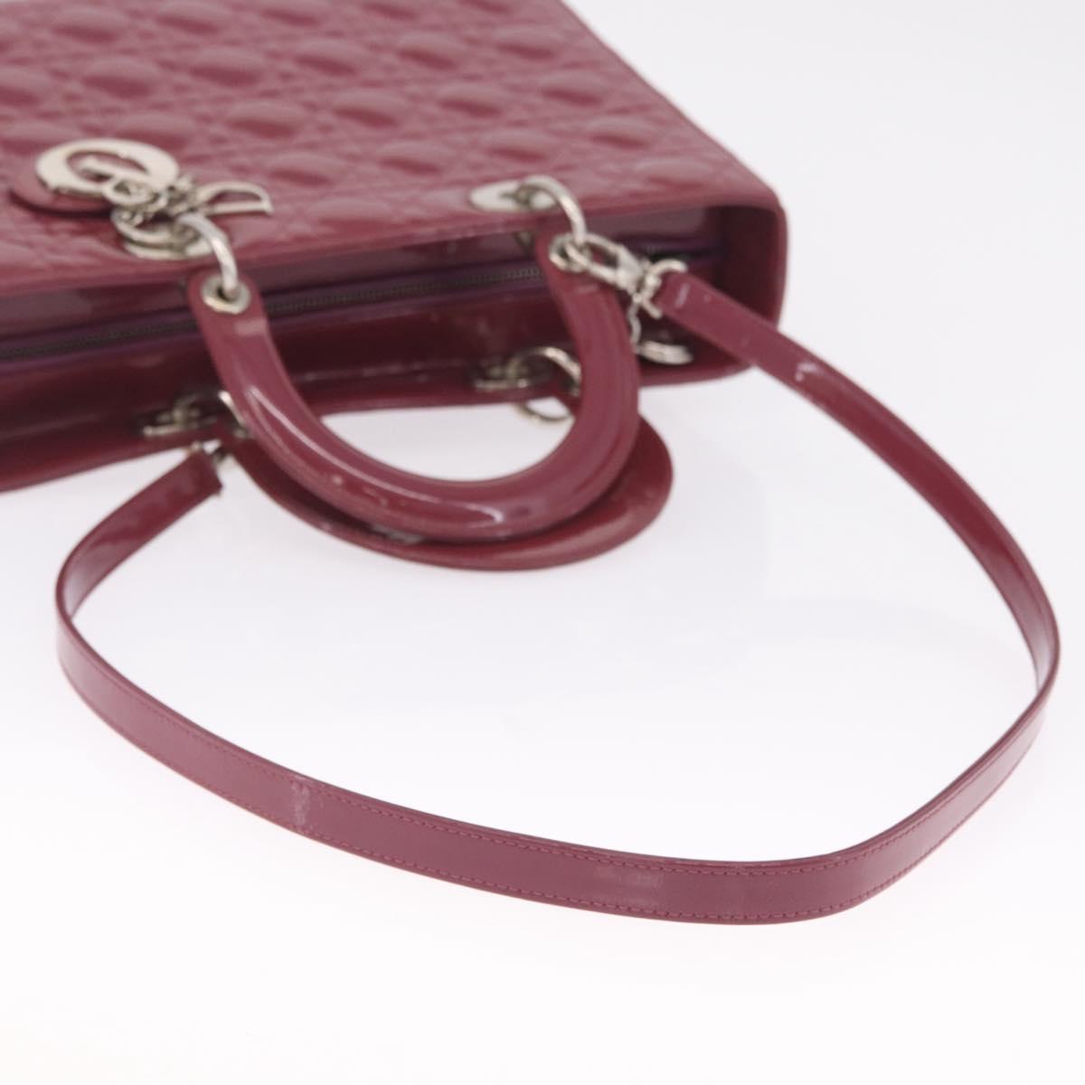 Christian Dior Canage Hand Bag Patent leather 2way Pink Silver Auth mr3134V
