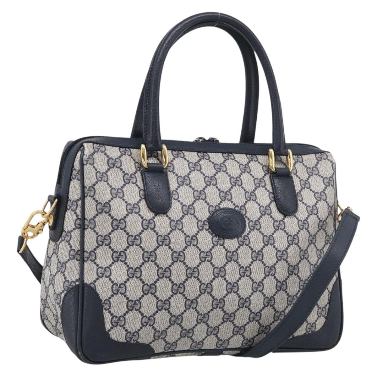 GUCCI Micro GG Supreme Hand Bag PVC 2way Navy Gold 002 122 0033 Auth mr3135
